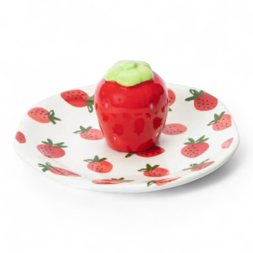 Strawberry Decorative Ring Trinket Ceramic Dish Vanity Jewelry Holder